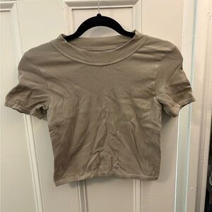 Aeropostale Taupe Ribbed Short Sleeve Crop Top